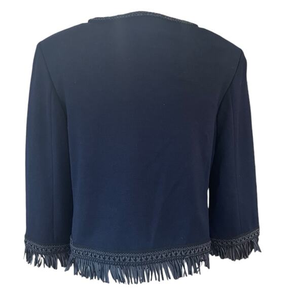 St. John Navy Blue Wool Blend Fringe 3/4 Sleeve Blazer Jacket- EUC- Size‎ 10 - Picture 2 of 11